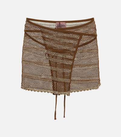 Shop Jean Paul Gaultier X Knwls Crochet Wrap Miniskirt In Brown