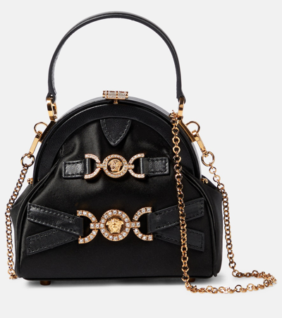 Shop Versace Medusa '95 Mini Satin Tote Bag In Black