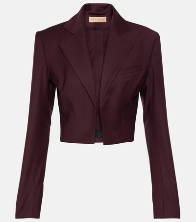 Shop Aya Muse Sylva Cropped Wool Blazer In Burgundy