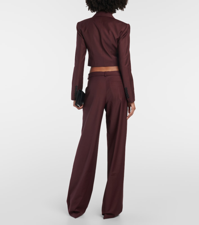 Shop Aya Muse Sylva Cropped Wool Blazer In Burgundy