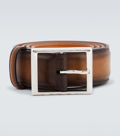 Shop Berluti Classic Leather Belt In Brown