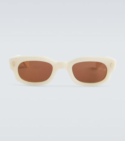 Shop Jacques Marie Mage Whiskeyclone Rectangular Sunglasses In White