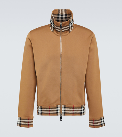 Shop Burberry Check Track Jacket In Beige