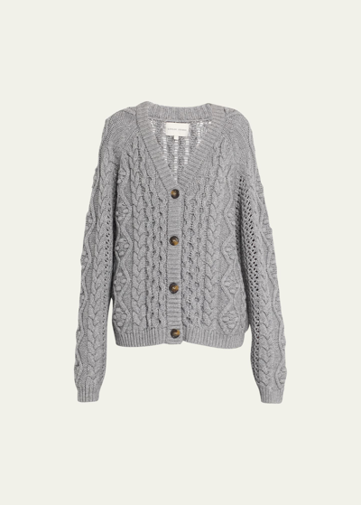 Shop Loulou Studio Cable Wool Cashmere Cardigan In Grey Melange