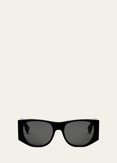 Shop Fendi Baguette Acetate Oval Sunglasses In Sblk/smk
