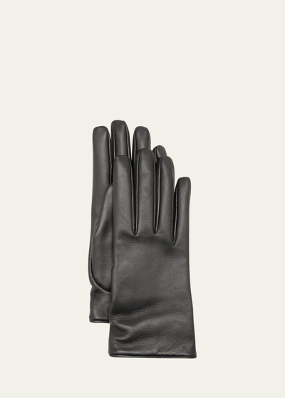 Shop Saint Laurent Ysl Vintage-style Slit Gloves In 1080 Black Gold