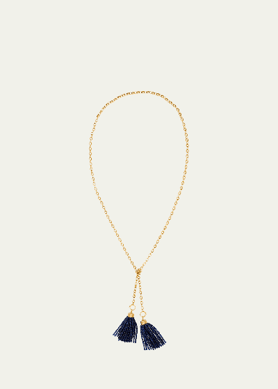 Shop Sherman Field, 1967 18k Yellow Gold Sautoir Double Convertible Blue Sapphire Small Link Necklace, 34"l In Yg