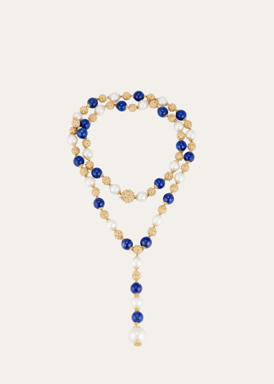 Shop Buccellati One-of-a-kind Ombelicali 18k Gold, Pearl And Lapis Necklace