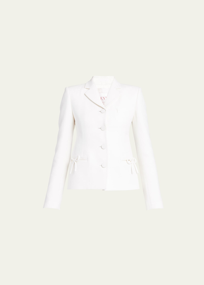 Shop Valentino Crepe Couture Slim-fit Blazer Jacket With Bow Details In Ivory