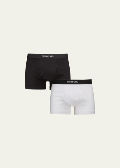 Shop Tom Ford Men's 2-pack Solid Jersey Boxer Briefs In White/black