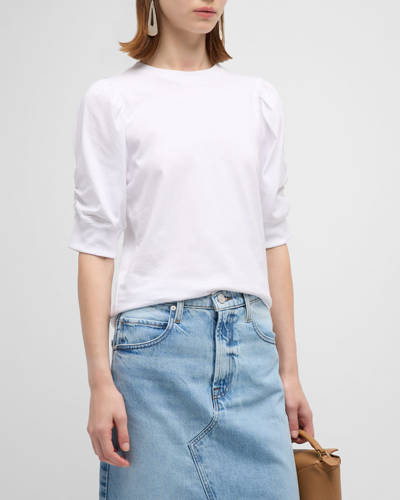 Shop Frame Frankie Ruched Puff Sleeve Tee In Blanc