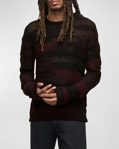 Shop John Varvatos Men's Stanly Bicolor Open-knit Sweater In Dark Plum