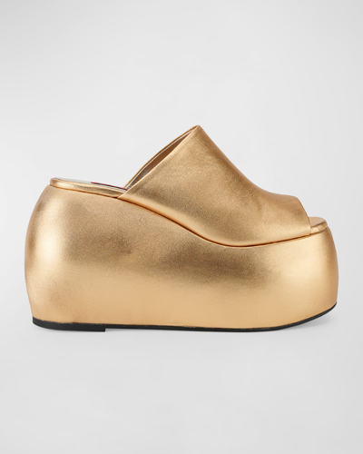 Shop Simon Miller Bubble Vegan Metallic Platform Sandals In Star Gold
