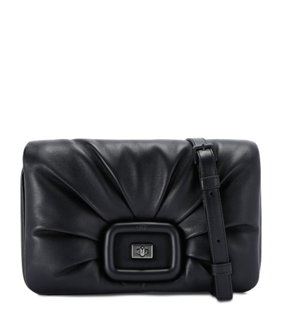Shop Roger Vivier Leather Viv' Choc Clutch Bag In Black