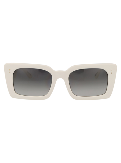Shop Linda Farrow Nieve Sunglasses In 07 White Light Gold Grey Gradient