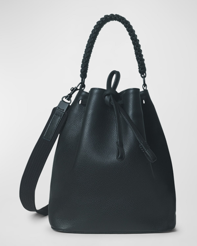 Shop Callista Drawstring Grained Leather Bucket Bag In Black