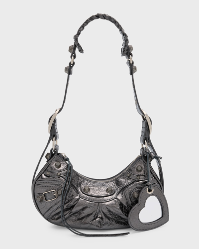 Shop Balenciaga Cagole Xs Metallic Stud Hobo Shoulder Bag In 1314 Steel Grey