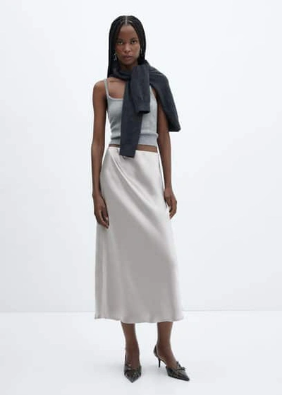 Shop Mango Midi Satin Skirt Grey