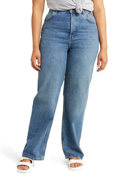 Shop Topshop Oversize Mom Jeans In Mid Blue