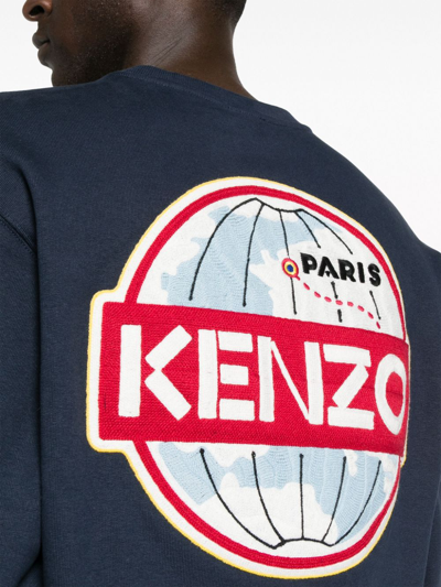 Shop Kenzo Globe Cotton Sweatshirt In Blue