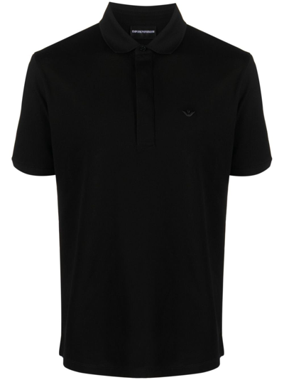 Shop Emporio Armani Logo Cotton Polo Shirt In Black