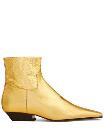 Shop Khaite Marfa Leather Ankle Boots In Gold