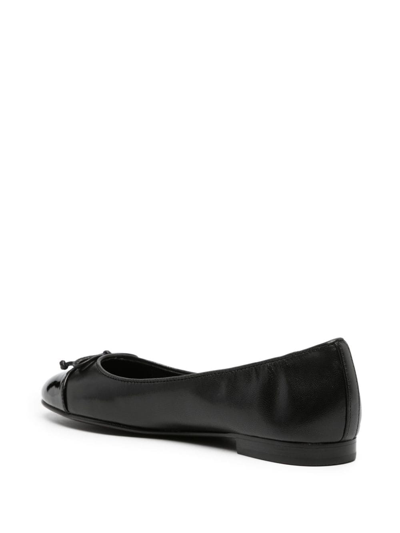 Shop Tory Burch Bow Leather Ballet Flats In Black