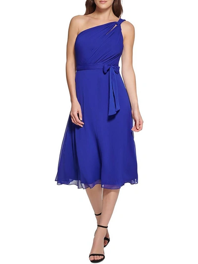 Shop Dkny Petites Womens Tie Waist Knee Cocktail And Party Dress In Blue