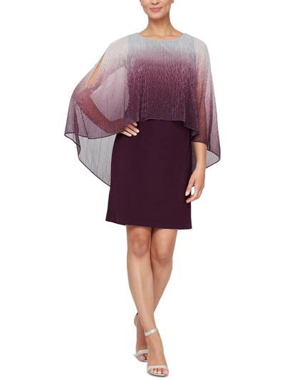 Shop Slny Womens Shimmer Cape Sleeves Sheath Dress In Purple