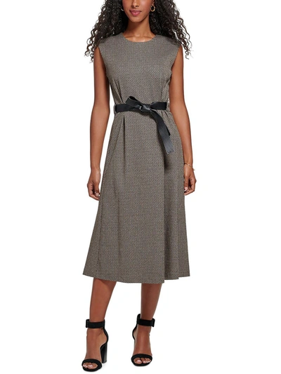 Shop Calvin Klein Womens Belted Calf Midi Dress In Grey