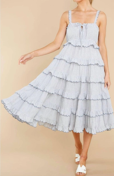 Shop Storia Emma Scallop Tiered Maxi Dress In Navy/white In Multi