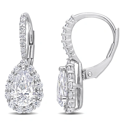 Mimi & Max 2 5/8ct Dew Created Moissanite Teardrop Halo Leverback Earrings In Sterling Silver In White