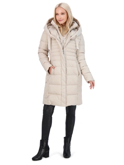 Shop Tahari Casey Womens Mid-length Warm Puffer Coat In Multi