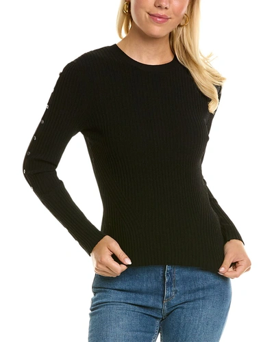Shop Autumn Cashmere Button Sleeve Sweater In Black
