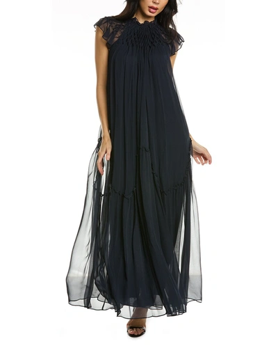 Shop Rebecca Taylor Smocked Chiffon Silk Maxi Dress In Black