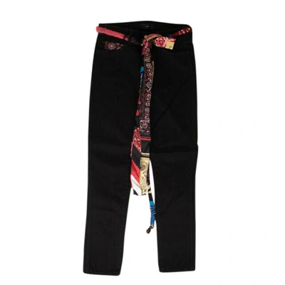 Shop Alanui Denim Silk Bandana Skinny Jeans - Black