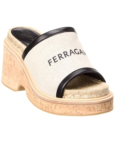 Shop Ferragamo Sole Canvas & Leather Platform Sandal In White