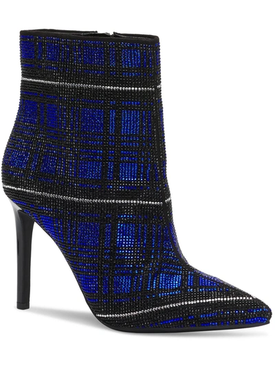 Shop Inc Reisa Womens Rhinestone Plaid Ankle Boots In Blue
