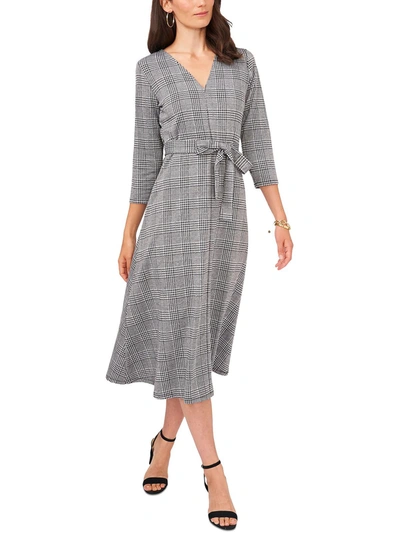 Shop Msk Womens Plaid Print V-neck Midi Dress In Grey