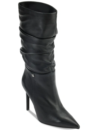 Shop Dkny Maliza Womens Leather Slouchy Mid-calf Boots In Black