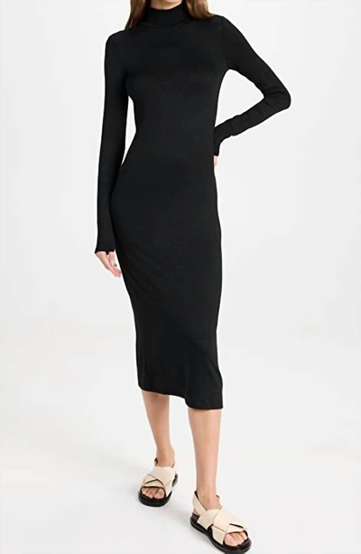 Rag & Bone Solid Turtle Neck Ribbed Knit Back Slit Midi Dress In Black In Black