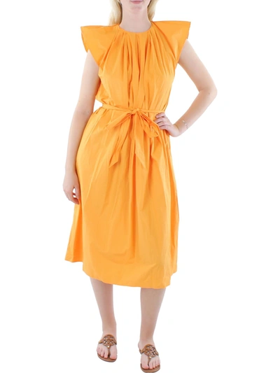 Shop Mng Womens Belted Calf Midi Dress In Orange