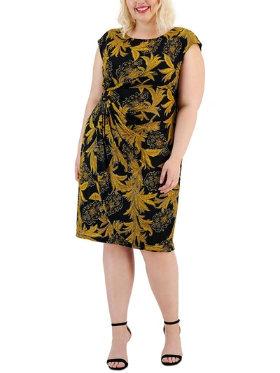 Shop Connected Apparel Plus Womens Printed Knee Sheath Dress In Yellow