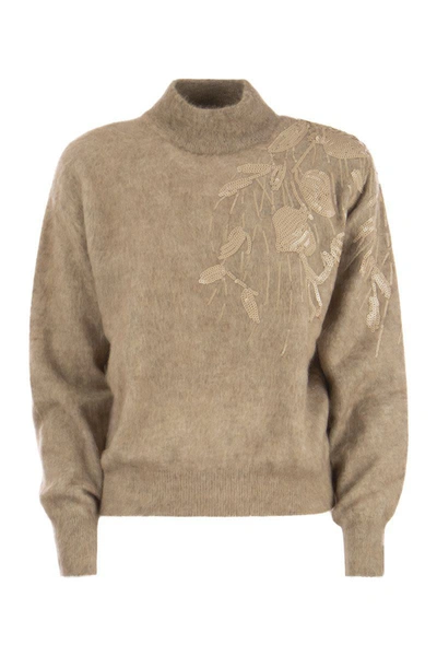 Shop Brunello Cucinelli Mohair, Wool And Silk Sweater With Embroidery In Brown