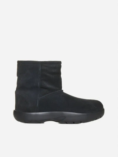 Shop Bottega Veneta Snap Suede Ankle Boots In Black