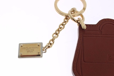 Shop Dolce & Gabbana Brown Leather Miss Sicily Gold Finder Chain Men's Keychain