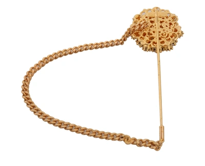 Shop Dolce & Gabbana Gold Brass Clear Crystal Chain Pin Women Women's Brooch