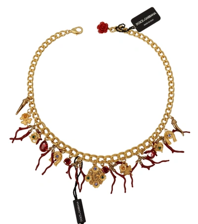 Shop Dolce & Gabbana Gold Brass Crystal Logo Chili Statement Women's Necklace