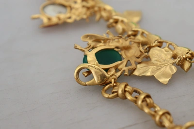 Shop Dolce & Gabbana Gold Brass Crystal Logo Bug Floral Statement Women's Necklace