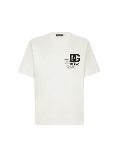 Shop Dolce & Gabbana Cotton T-shirt With Dg Logo Print And Embroidery In White